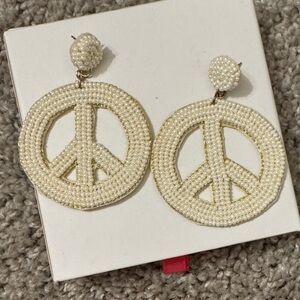 Beaded Pearl Peace Sign Earrings